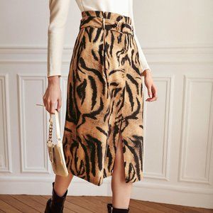 New Frenchy Belted Button Front Tigerskin Print Skirt